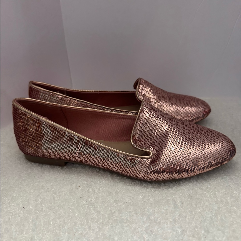 Aldo Shimmering Pink rose gold sequins flats size  7